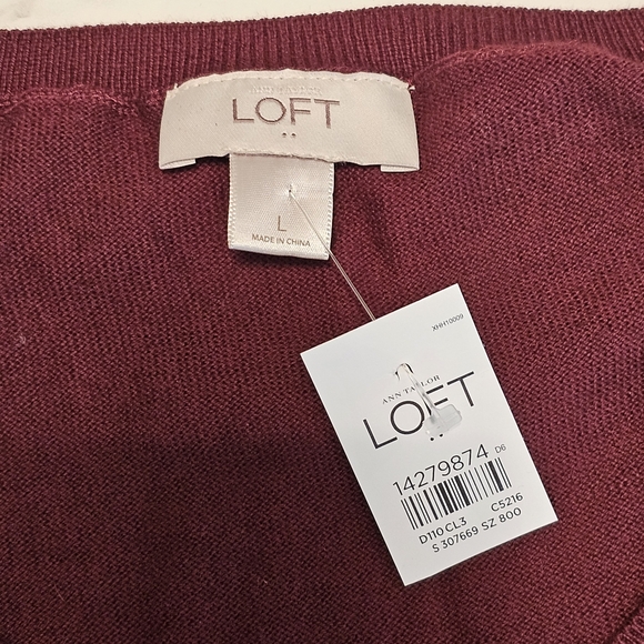LOFT Burgundy Sequin Front Cotton Sweater Women’s Size L - Picture 6 of 11